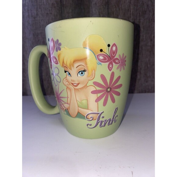 Disney Store TINK Retired Green Floral Tinker Bell Jumbo Coffee Mug Pre Owned - Picture 1 of 4